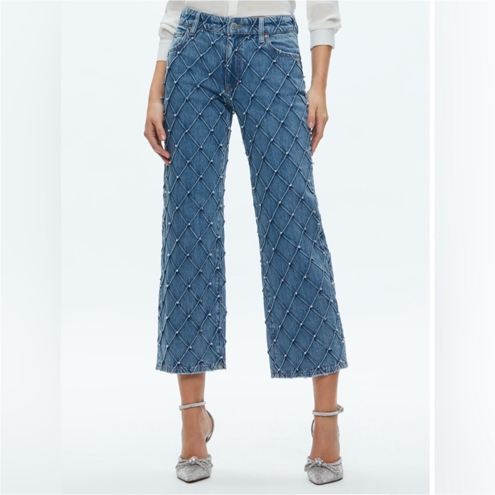 Alice + Olivia | Embellished Cropped Jeans Pearls & Crystals Size 25